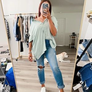 23- VINCE CAMUTO AQUA button down blouse with shoulder ties